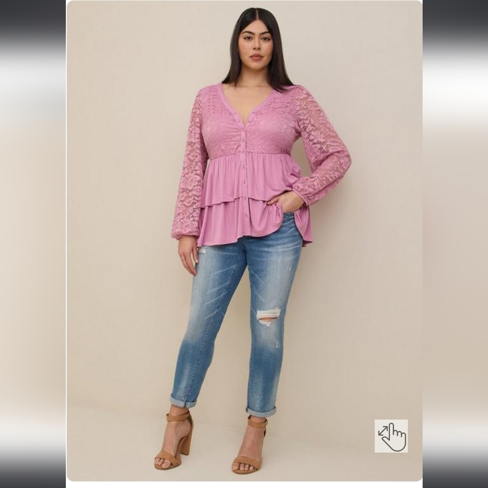 Torrid Mauve Babydoll Lace Super Soft Mix Tiered Button-Down Top NWT size 1X